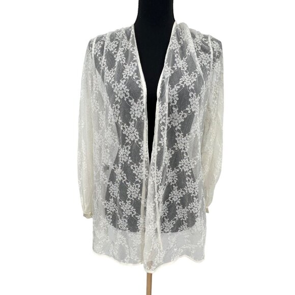 Vintage Fredericks Of Hollywood White‎ Floral Lace Nylon Bed Jacket One Size - Picture 1 of 8